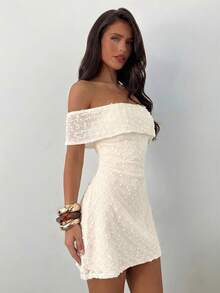 Aloruh Đầm dệt kim ren phối ren bất đối xứng thanh lịch dành cho nữ, vạt rộng, màu trơn, thích hợp cho kỳ nghỉ biển. - Màu be - Xem 8