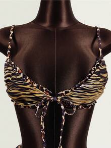 Zestiva 2026新款豹纹三件套泳衣，性感比基尼套装，女士沙滩连衣裙，豹纹泳装，女士比基尼套装，女士两件套泳衣，女士泳装，动物纹比基尼 - 黃色 - 查看 7