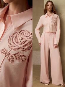MOTF PREMIUM WOMEN'S ROMANTIC ROSE EMBROIDERED COTTON SHIRT - Pink - View 2