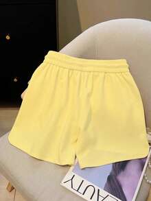 Resyla Quần short cỡ lớn thêu hình quả chanh, cạp chun, kiểu dáng thường ngày, đa năng. - Màu vàng - Xem 2