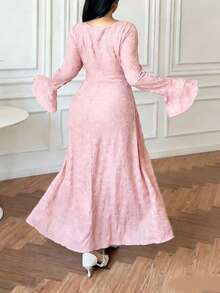 Vibekara Plus Size Women Elegant Knotted Waist Party Dress - Pink - View 2