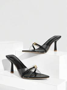 CUCCOO CHICEST Women's Pointed Toe Buckle Design Fashion Daily Wear High Heel Sandals - Black - View 2