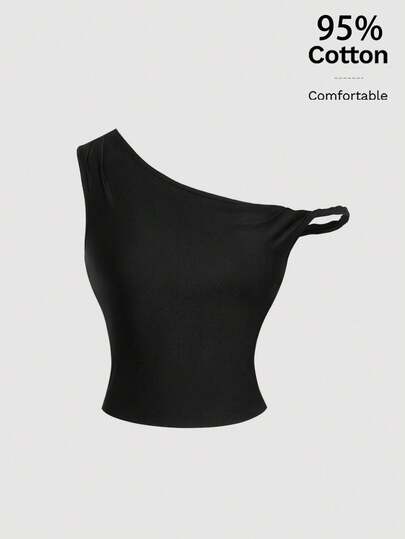SHEIN MOD Women's Casual Elegant Asymmetric Shoulder Bodycon Top, Women's Daily Outfit, Women's Summer Outfit