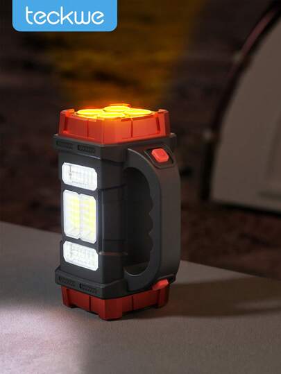 Teckwe Bright  Multifunctional Light, High-Power Solar LED Flashlight With Side Lights & Rechargeable Battery, Durable Portable Design For Camping, Emergency, Outdoor Work, Hiking, Fishing, Hiking Essentials, Emergency Light