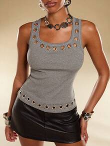 Normani Grey Cropped Sleeveless Top - Grey - View 1