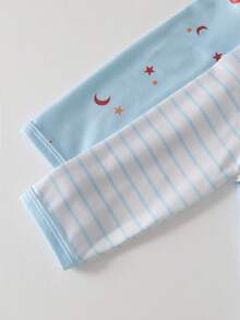 2-Pack Newborn Blue Summer Nightgown & Swaddle Blanket Set, Star & Moon Print, Long Sleeve Spring & Summer Pajamas, Ideal For Easy Changing - Baby Blue - View 5