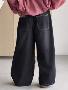 DAZY Quần jeans ống đứng dáng rộng cho bé trai tuổi teen, phong cách đường phố thường ngày cho mùa thu. - Rửa tối - Xem 2