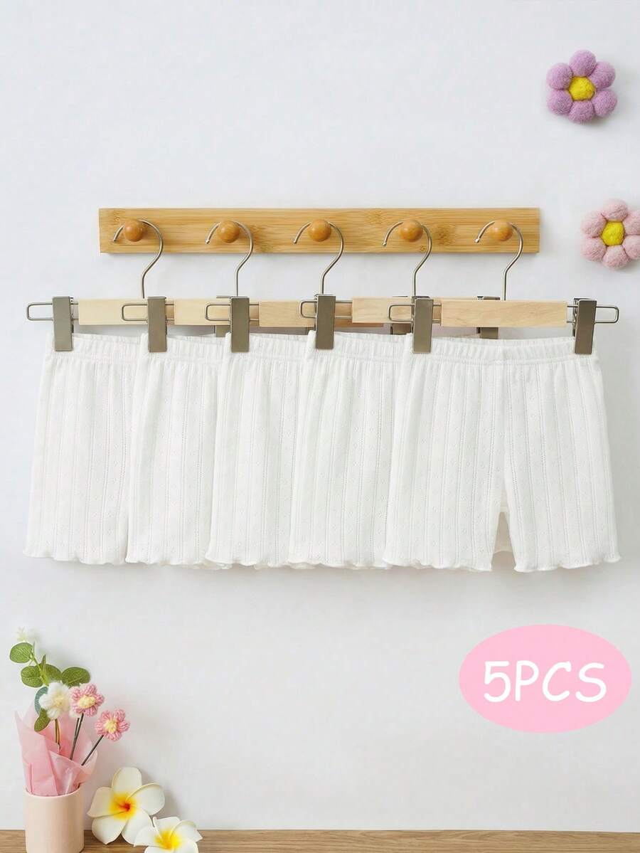 SHEIN Set de 5 pantalones cortos casuales, sueltos y cómodos para bebé niña y niño, con cintura elástica, de tela de punto floral calada, alta relación calidad-precio, adecuado para uso diario en primavera/verano, salidas y ropa de hogar para bebé - Multicolor - Ver 1