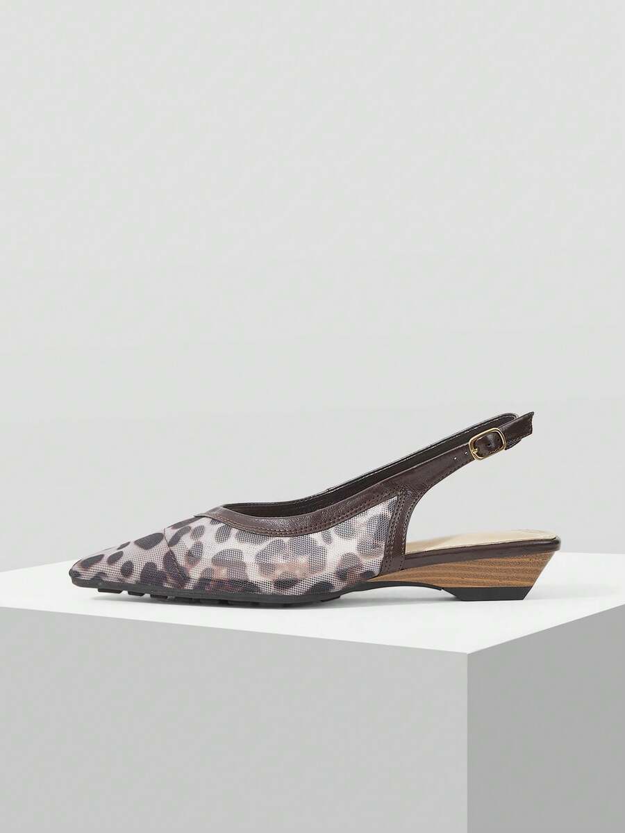 Mnmlis Women Shoes Spring And Summer New Breathable Mesh Splicing Design Pointed Back Buckle Shoes French Elegant Light Commuter Style Apricot Mesh Women's Sandals Daily Street Dating Wear - leopard print - View 1