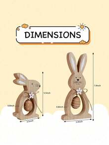 2PCS Set Cute Wooden Rabbit Egg Stackable Decor Indoor Home Party Joyful Spring Decoration Tabletop Ornament Shelf Sitter Mantel Decor For Easter Spring Celebration Holiday Festive Display - Easter Bunny Edition - View 11