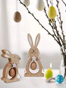 2PCS Set Cute Wooden Rabbit Egg Stackable Decor Indoor Home Party Joyful Spring Decoration Tabletop Ornament Shelf Sitter Mantel Decor For Easter Spring Celebration Holiday Festive Display - Easter Bunny Edition - View 10