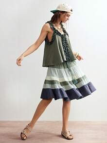 Bohemela 波西米亚风自由休闲编织拼接绿色宽松女裙 - 綠色 - 查看 8