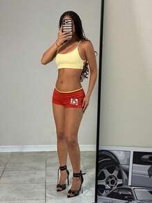 EgrlEra Fashionable Women's Multi-Color Romantic Sexy Embroidered Shorts,Beach Shorts,Spring Break Outfits - Red - View 3