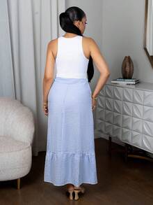 Melissa Matos 女士拼色竖条纹长裙，时尚夏日 - 淺色水洗藍 - 查看 2