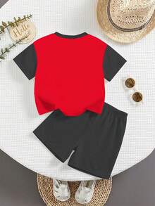 SHEIN Young Boy Spider Print Sports Style Color Block Short Sleeve T-Shirt,Casual Loose Comfortable Fashion Style For Summer Street Photography - Multicolor - View 3