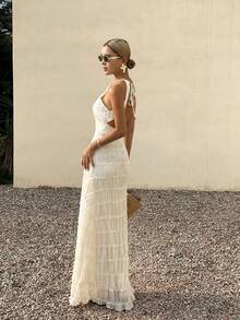 DAZY Vacation Style Lace-Up Dress For Women Cruise Outfit For Women Summer - White - View 3