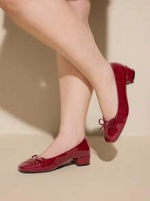 CUCCOO CURVES 2026新款通勤法式气质专业厚跟鞋低帮厚跟蝴蝶结低跟鞋女式工作鞋方头不累 - 紅色 - 查看 3