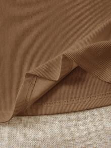 Soleia Camiseta de punto blanco acanalado con volantes, para vacaciones - Camel - Ver 5