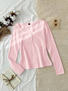 Tseoso Áo thun nữ dáng suông, khóa kéo nửa thân, chất liệu 95% cotton, màu hồng, đa năng cho mọi mùa, thích hợp mặc ở nhà. - Hồng - Xem 8