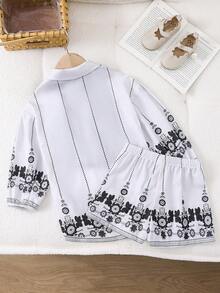 Emery Rose Kids Young Girl Floral Print Shirt & Shorts Set, Casual Holiday Outfit - Multicolor - View 11