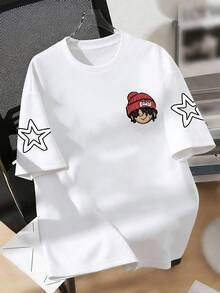 Manfinity Dauomo Áo thun nam tay ngắn in hình nhân vật hoạt hình phong cách hip-hop đường phố, kiểu dáng bán chạy, phù hợp cho các buổi đi chơi hàng ngày và hẹn hò, thời trang và bắt mắt. - Nhiều màu - Xem 2