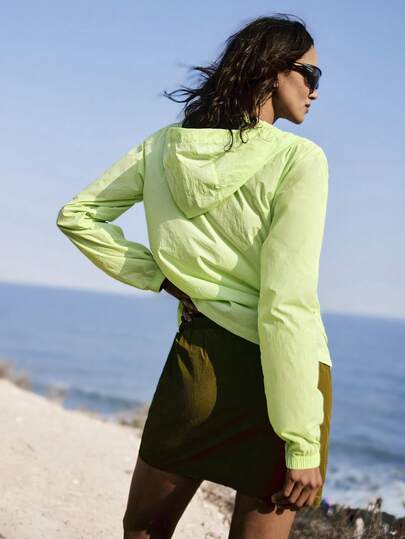 Medorelle Áo khoác thể thao ngoài trời màu trơn có mũ trùm đầu, phong cách thường ngày