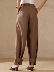 BELROSIE New Retro Style Versatile Commuter Fashionable Ankle Button Slimming Loose Casual Suit Pants For Women - Coffee Brown - View 2