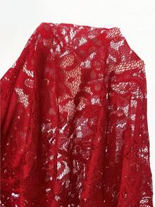 Mistrie 黑色花卉蕾丝长裙 - 细肩带 - 透明性感长裙 - Fiery Red - 查看 4