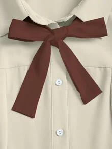 Sweetra Women's Long Sleeve Single-Breasted Shirt With Bow Decor - Apricot - View 3