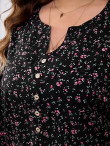 SHEIN CURVE+ Áo thun nữ dáng suông in họa tiết toàn thân, tay xắn, phong cách đường phố, thường ngày, size US22, thích hợp cho lễ hội âm nhạc, kỳ nghỉ bên bờ biển, phong cách bohemian. - Nhiều màu - Xem 8