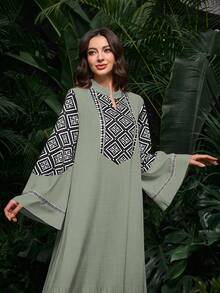 Al Najma Middle Eastern/Arabic Style Long Robe Dress, Suitable For Dubai, Indonesia, Turkey - Green - View 4