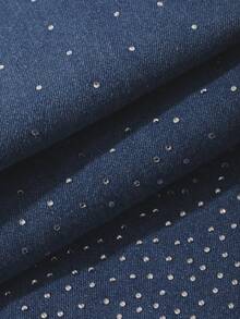 DAZY Bộ đồ nữ thanh lịch gồm áo quây đính đá hoa và quần jeans ống loe, thích hợp cho mùa xuân/hè. - Rửa trung bình - Xem 11