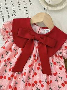 LMoss Kids 女宝宝樱桃图案蝴蝶结装饰可爱连衣裙 - 粉色 - 查看 5