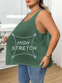 SHEIN CURVE+ 大码女式时尚宽松舒适无袖T恤背心 - 綠色 - 查看 8