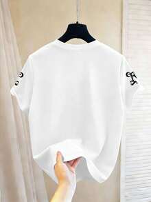 Chillumni 男士哥特风格文字印花休闲圆领T恤，展现权力、权利和信仰的暗黑美学 - 彩色 - 查看 2