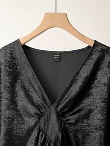 GlowEve Bata de kimono con cuello en V elegante y mangas con volantes para mujer, adecuada para fiestas, reuniones y uso diario en primavera/verano - Negro - Ver 5