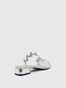 CUCCOO SZL French Slippers, Fairy Shoes, Leather Hollowed-Out Open-Toed Wedge Sandals, Women's Flat Thick-Heeled Beach Shoes Prom Heels Summer Shoes - Silver - View 3
