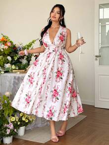 FleurLily Đầm không tay in hoa thanh lịch cỡ lớn, thích hợp cho mùa hè. - Nhiều màu - Xem 1