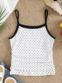 Áo hai dây chấm bi cho bé gái tuổi teen, kiểu dáng giản dị, đa năng, phù hợp mặc hàng ngày, đi du lịch, đi học và các dịp khác. - Nhiều màu - Xem 2