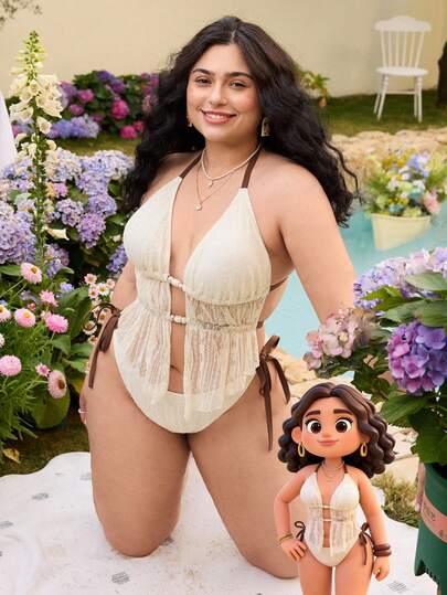 Swim Mod Plus Size Tankini Swimwear 2 Pieces Set, Minimalist Design For Daily Wear, Women Summer Beach Outfit