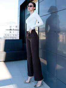 Bris Aura 女士秋冬日常外出必备休闲街头风白色弹力舒适微绒V领长袖T恤保暖内衬可爱上衣 - 白色 - 查看 3