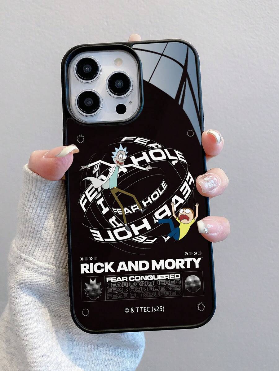 Rick and Morty X SHEIN 瑞克和莫蒂卡通图案二合一亚克力+TPU材质防摔手机壳,可作为节日礼物赠送,适用于iPhone 11/12/13/14/15/16/17 Pro/Promax/14/15/16 Plus,男女皆宜 - 彩色 - 查看 1