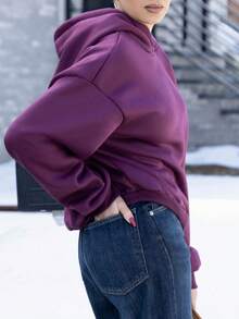 Melissa Matos Sudadera con capucha de corte holgado y casual para mujer, color burdeos, adecuada para uso diario, otoño/invierno - Burdeos - Ver 3