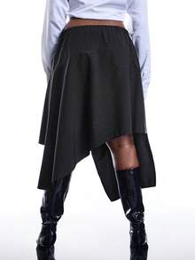 LYSMO 大码极简主义裹身条纹裙 - 深灰色 - 查看 2