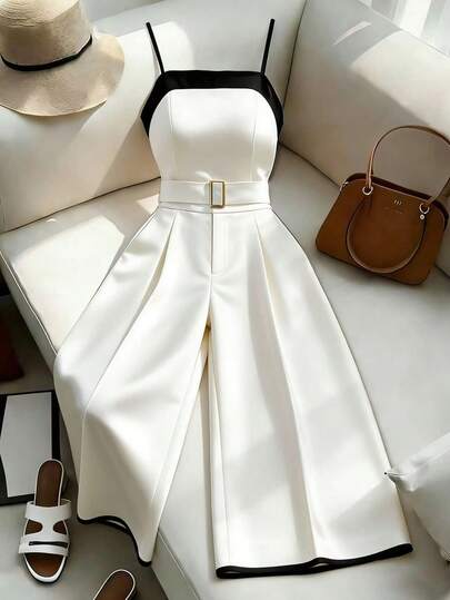 Franclia Elegante tejido francés, diseño de contraste blanco y negro, top con tirantes tipo bustier, falda maxi acampanada, cintura ceñida, mono elegante de mujer, mono elegante para fiesta, mono de resort para mujer, mono de verano, mono maxi, mono blanco, blanco luna, mono de verano para mujer, Día de San Valentín, mono de carnaval, mono de fiesta, mono de fiesta para mujer, conjunto de carnaval para mujer, fiesta maxi, mono para evento de boda, nuevo mono de verano para mujer