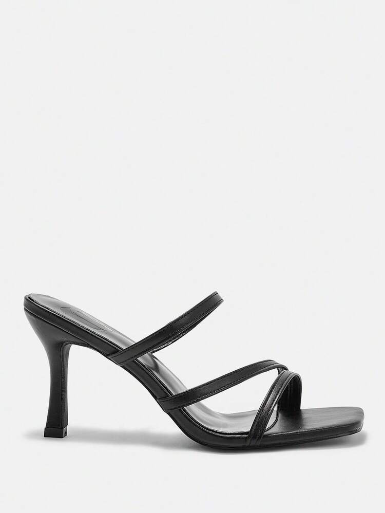 CUCCOO CURVES Women Shoes Wide Fit Women's Square Toe Black Multi-Strap Women's High Heel Sandals Daily Versatile Commuter Fashion Wide Fattened Women's Sandals Plus Size