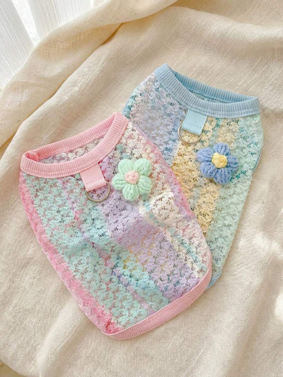 PETSIN 宠物狗春夏彩虹撞色镂空吊带猫咪泰迪熊吊带背心 宠物狗服装 宠物用品服装 - 彩色 - 查看 1