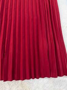 Franclia Women's Dark Red Elegant Summer Crossover V-Neck Dress,Short-Sleeved Beaded Trim Pleated Hem Gathered Waist,Dining Wedding Guest Graduation Party Gown - Red - View 4