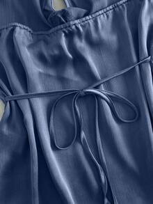 Nuevo top de verano para mujer con cuello halter, cintura fruncida y lazo, sexy y casual para vacaciones - Azul - Ver 5