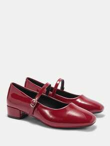 CUCCOO CURVES Zapatos de mujer con tacón grueso rojo, zapatos con suela gruesa, zapatos de tacón bajo de temperamento francés para uso diario, zapatos para usar afuera, con punta cuadrada que no cansa y con forma de pie ancha - Rojo - Ver 7